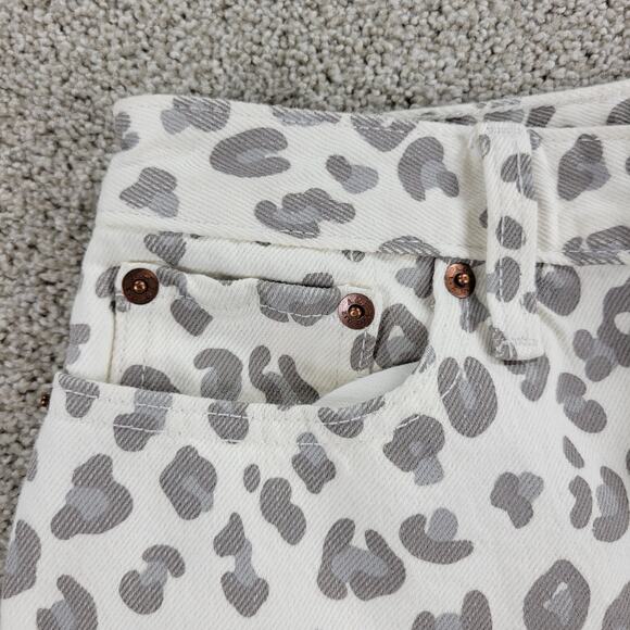 Abercrombie & Fitch Womens Mom Jeans 2 White Gray Leopard Raw Hem Slim Fit Denim - Picture 5 of 12